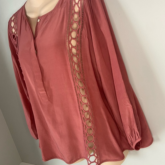 LOFT Tops - NWT LOFT $69.50 Mauve Button Down Round Neck Long Sleeve Too SZ L Petite